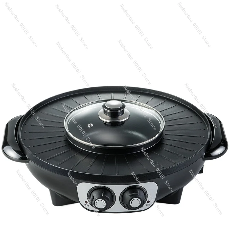 Multifunctional hot pot pot, electric barbecue oven integrated pot, household smokeless Korean baking pan