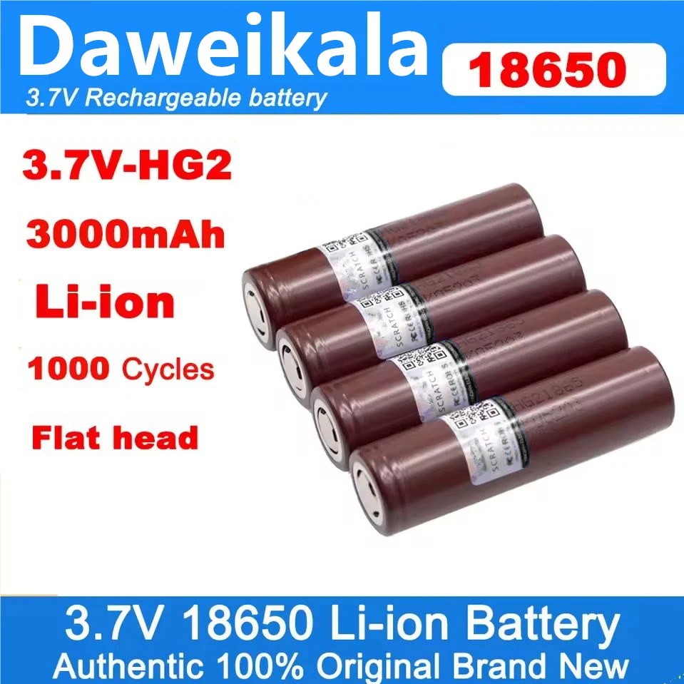 

100% New HG2 18650 3000mAh High-Discharge Rate Rechargeable Battery 3.6V Max 20A/35A Power for Electronics