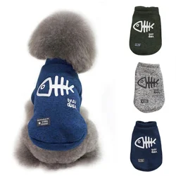 Cute Fleece Pet Clothes Fish Bone Pattern Warm Dog Hoodie Sweater Autumn Winter Dog Vest Button Dogs Short Sleeve Jacket Vest