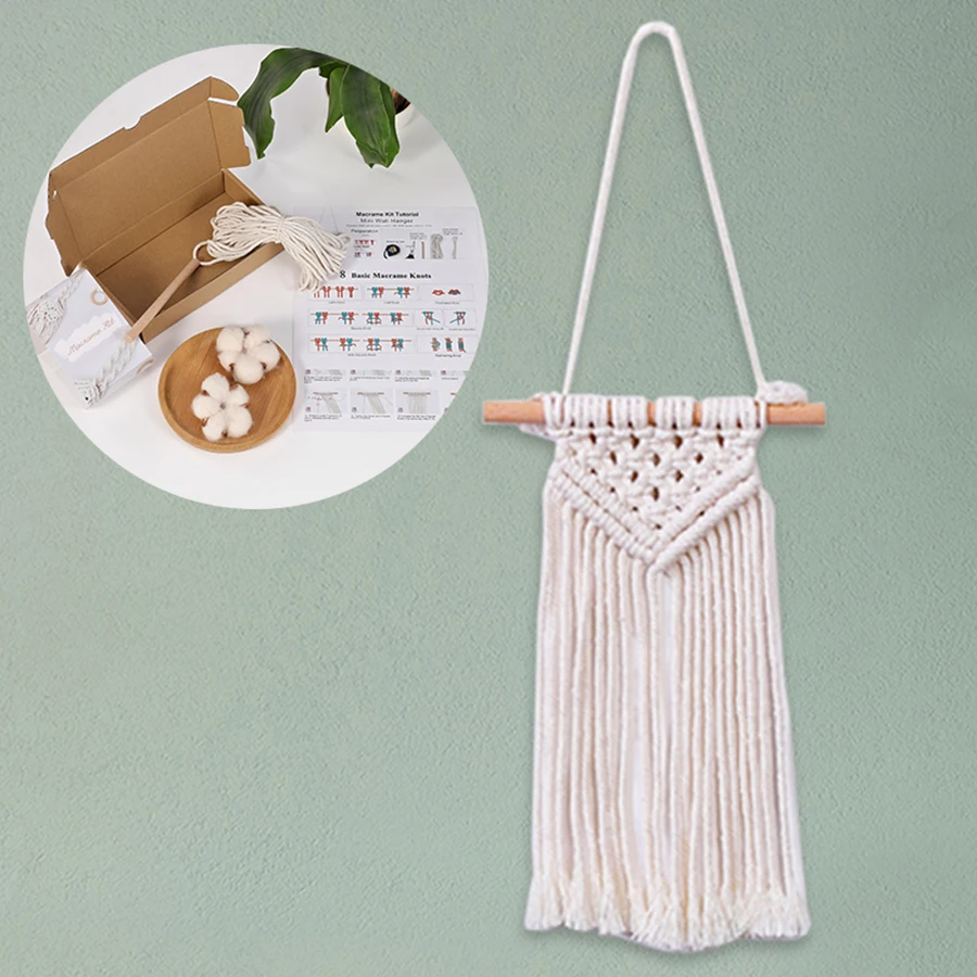 

Handmade Knitting Mini Tapestry Macrame Kit With Tutorial for Beginner DIY Tassel Tapestries For Home Wall Decoration Woven Kit