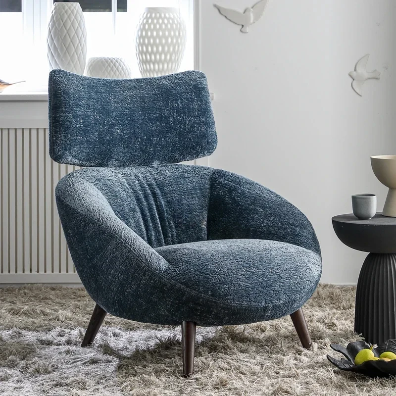 

Leisure chair Living room fabric high backrest blue single sofa chair