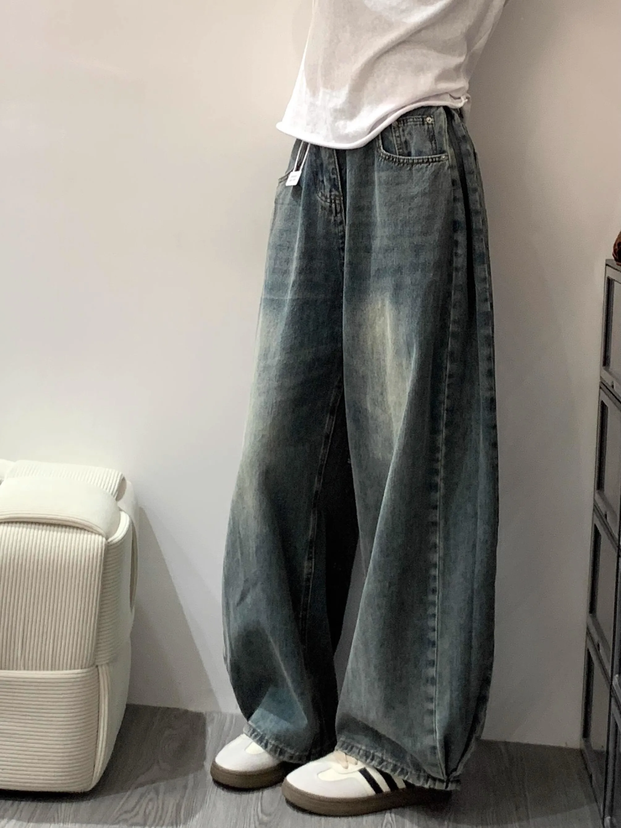 

Джинсовые джинсы с завышенной талией в стиле ретро, женские свободные широкие брюки больших размеров с высокой талией, осенние модные женские брюки