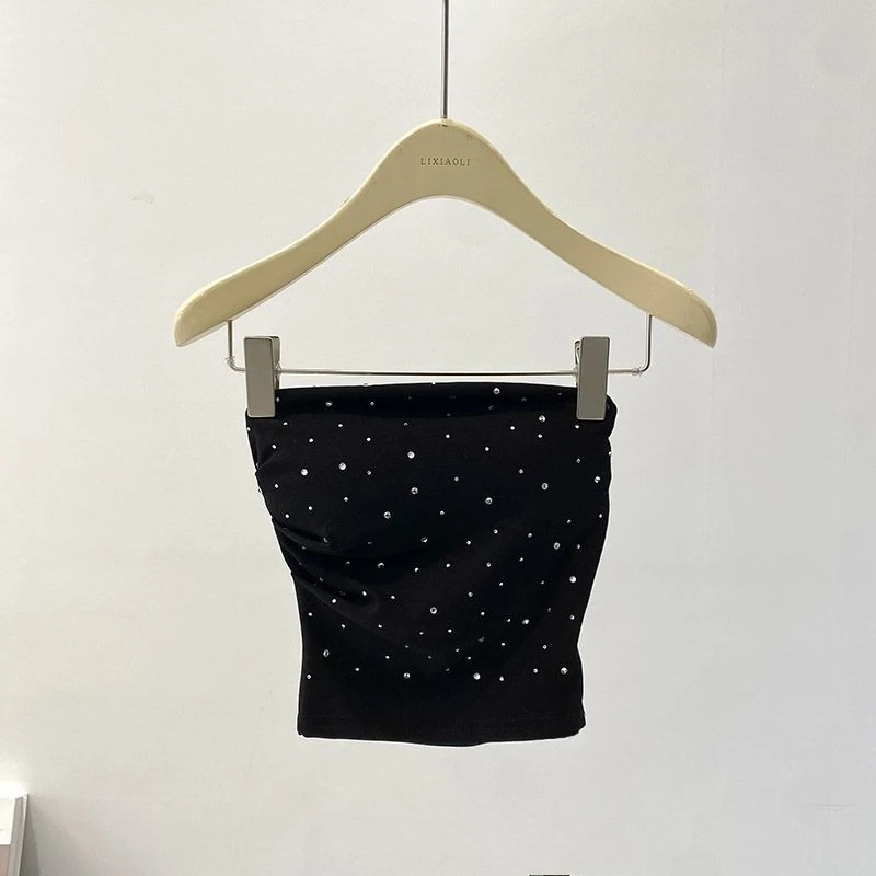 Y2k سترة صيفية مثيرة ماسية ملابس نسائية بدون حمالات غير منتظمة بطيات قميص قصير موضة 2025 Ropa Mujer خزانات كورية مقصوصة