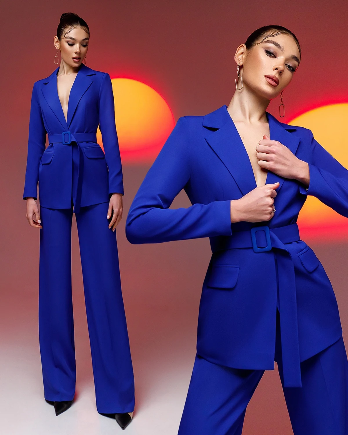 Customized Women Party Blazer Sets With Belt  Prom Evening Guest Photography Formal Wear Jacket Pants 2 Pieces