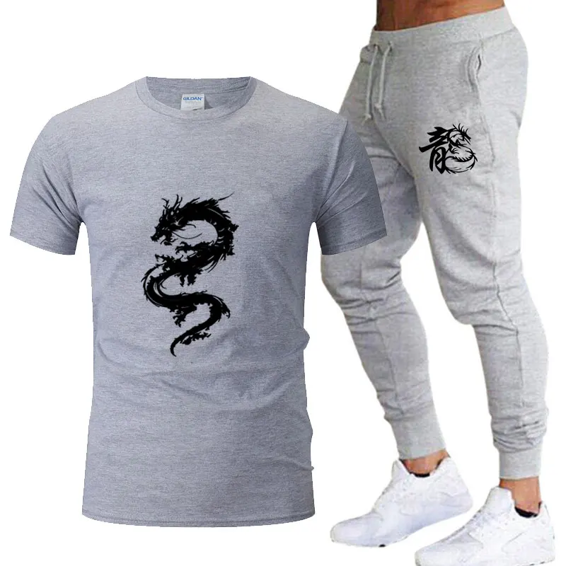 

Men's summer jogging pure cotton T-shirt+thin pants 2-piece set breathable quick drying set short sleeved pants set