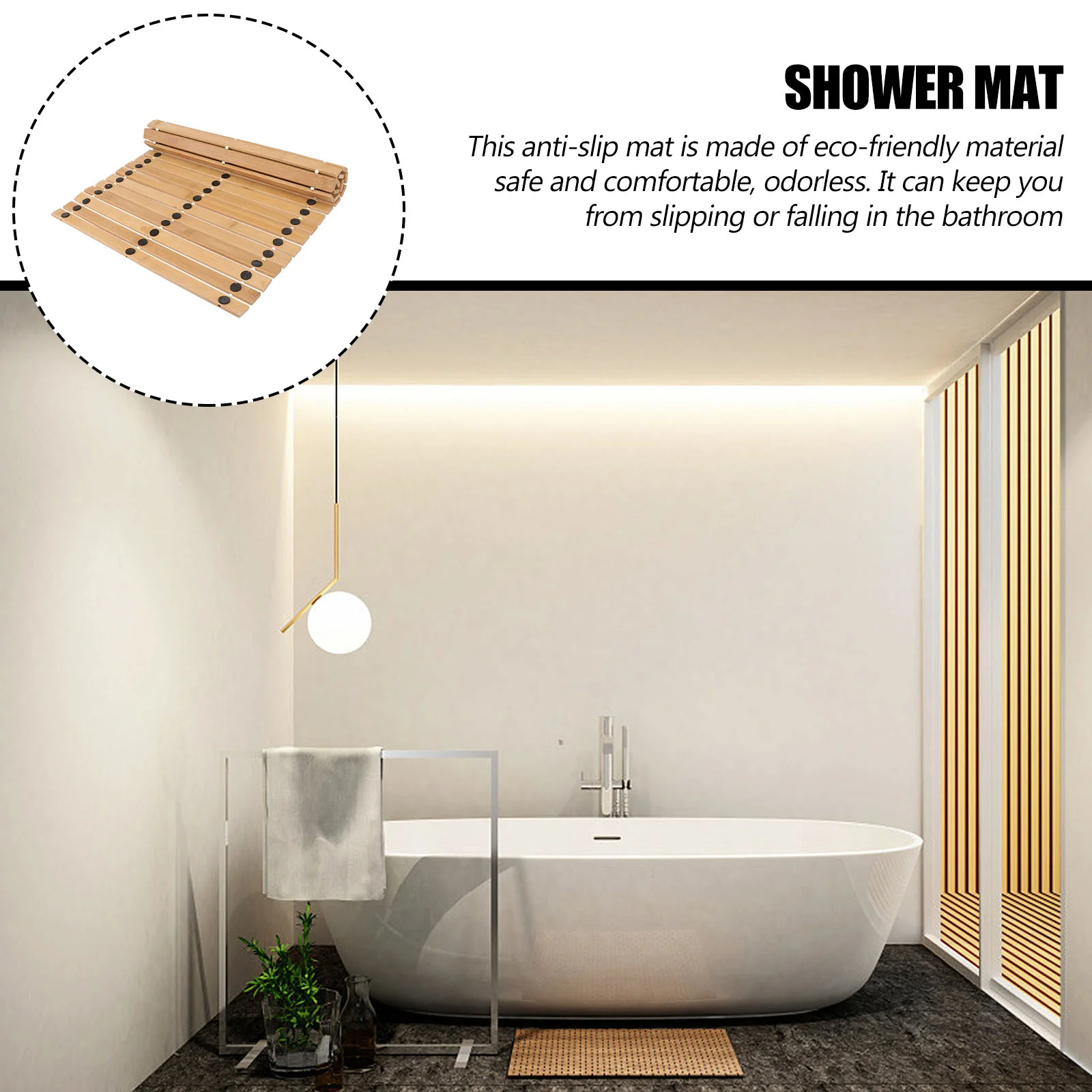 1 Pc Wooden Stripe Bath Mat Bath Shower Pad Non-Slip Mats Antiskid Mat for Home Bathroom Use (Wood Color)