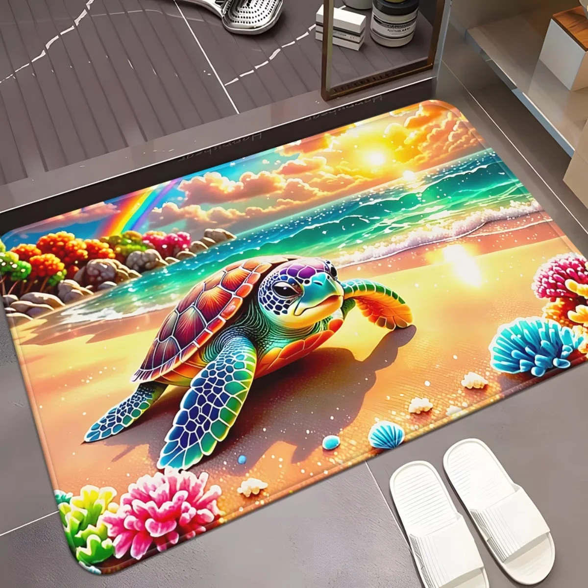Sea Turtle Beach Entrance Door Mat Colorful Ocean Rainbow Welcome Floor Rug for Hallway Porch Home Decor Creative Foot Pad