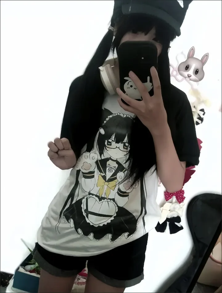 Schwarz Weiß Kontrastfarbe Niedliches Anime Print Kurzarm T-Shirt für Frauen Sommer Niedlicher Kern Süßes Mädchen Lose Grafik T-Shirts