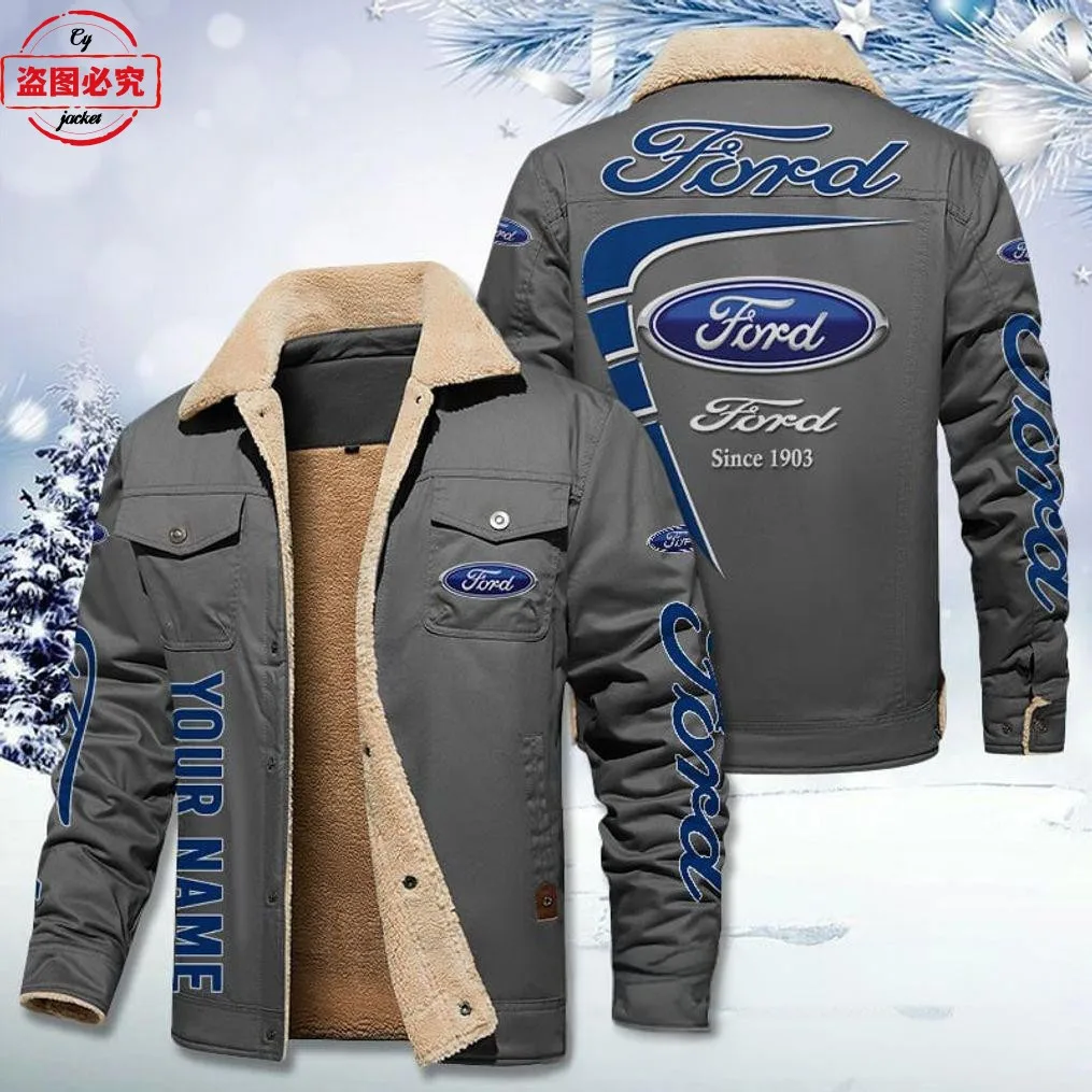 Ford logo racing suit men\'s velvet warm winter stand collar jacket Ford racing team suit