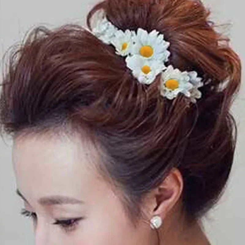 5PC Fashion Yellow Flower Hair Pin Clips U-shaped Hair Clips Sunflower Bridal Wedding Hair Jewelry Accessories Holiday Party