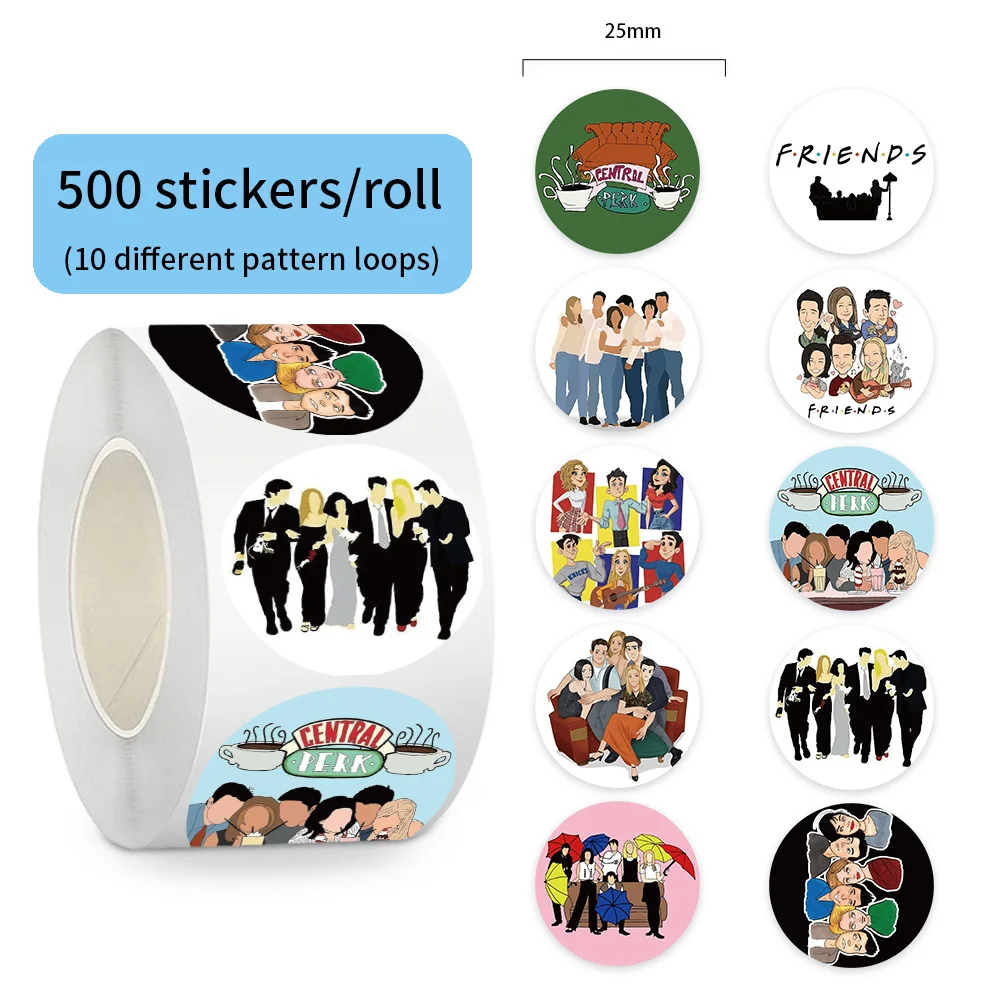 500 teile/rolle Neue Cartoon Klassische TV Show Freunde Dicht Aufkleber DIY PVC Laptop Aufkleber Dekoration Stiker Belohnung Geschenk spielzeug