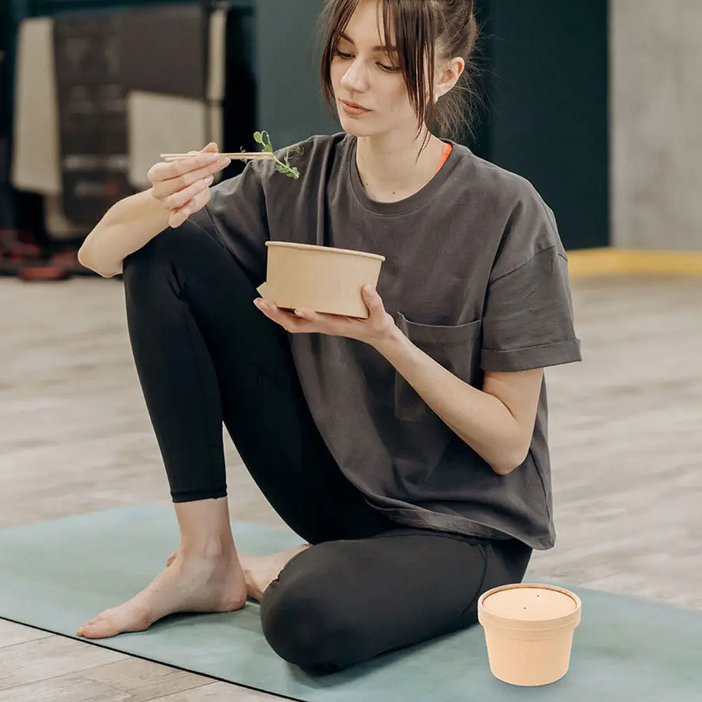 40 tapas redondas de papel kraft premium desechables para sopa, tazas, cajas de porridge, helado, yogur, mousse, pastel, cereales y guisos