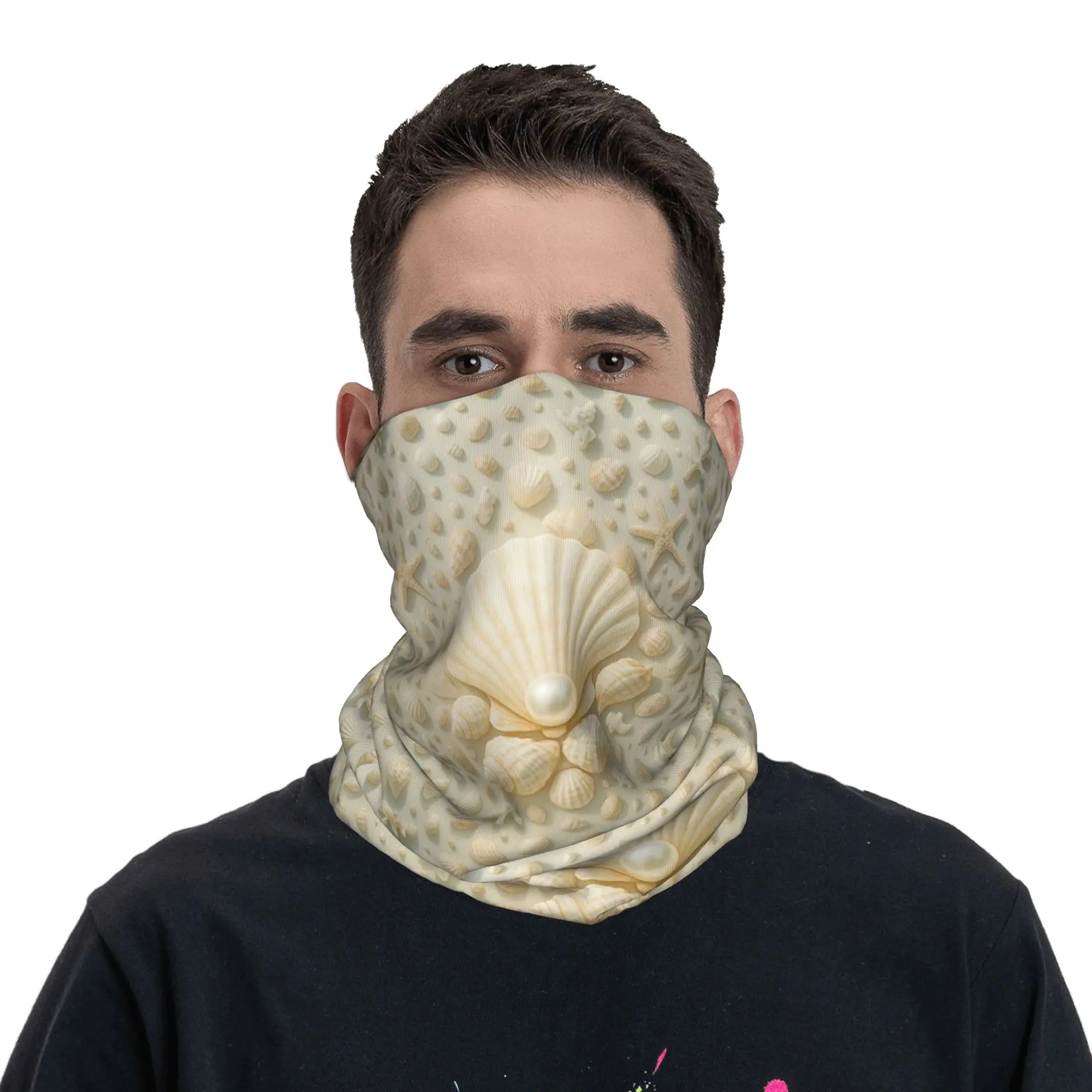 Seashell and Starfish Pearl Pattern Bandana Neck Cover Printed Mask Scarf Multi-use Cycling Scarf Riding For Men Women Adult