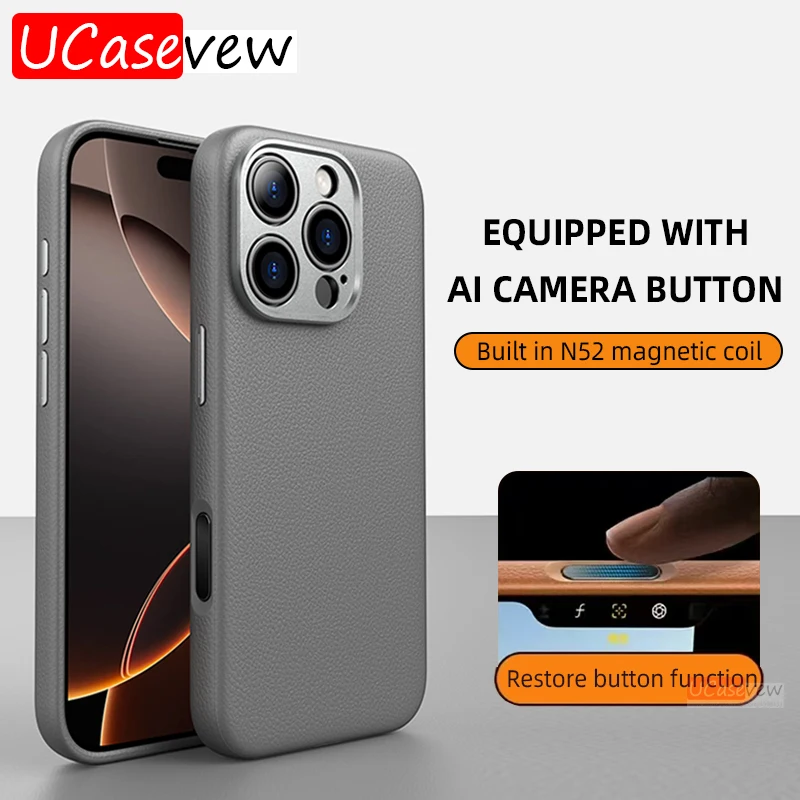 

Устойчивый веганский кожаный чехол премиум-класса для iPhone 16 Plus 15 14 Pro Max, деловой магнитный чехол с сенсорной кнопкой, беспроводное зарядное устройство