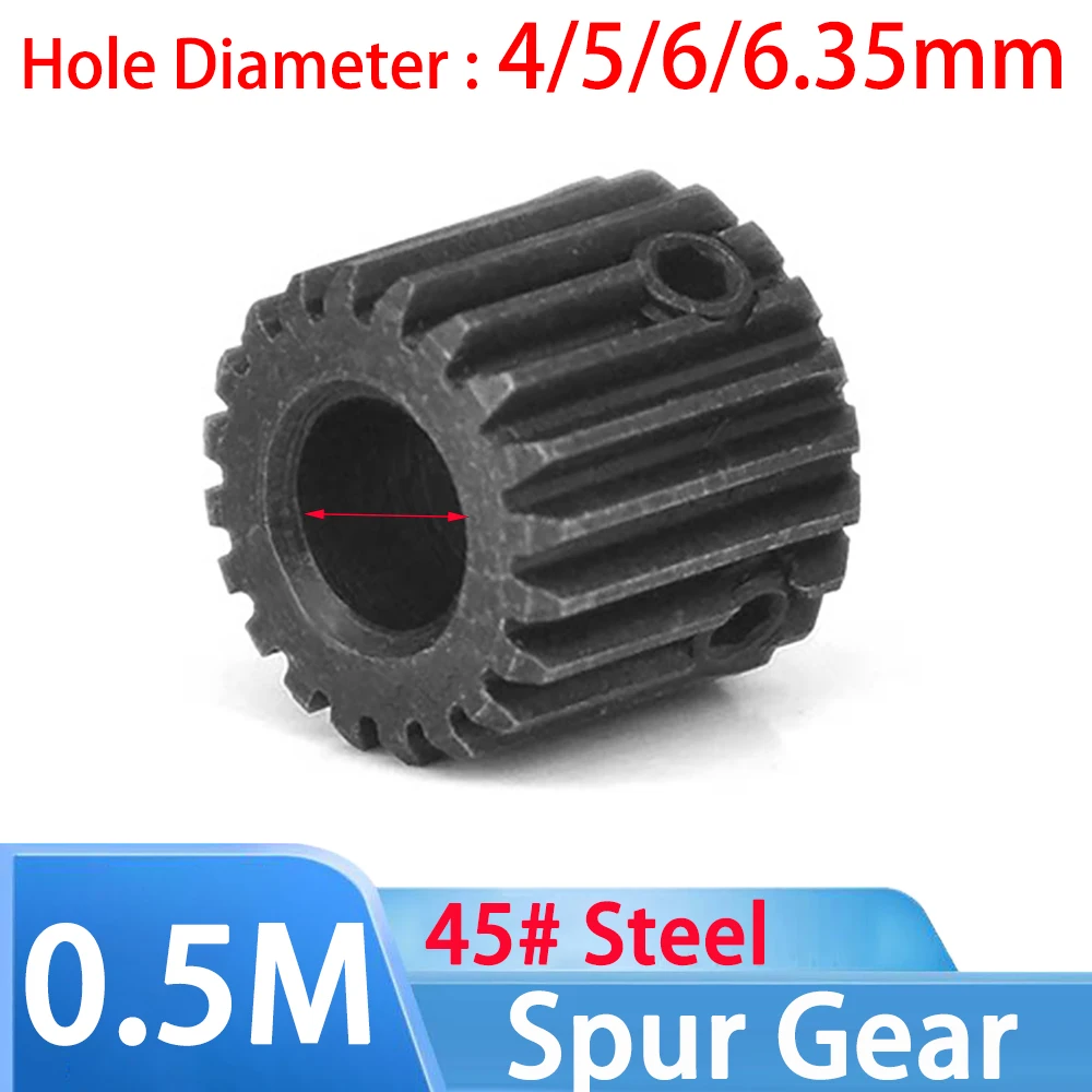 1 Pcs 20T - 24T 0.5M Metal Transmission Gear 45# Steel Spur Gear 0.5 Modulus Pinion Gears Bore 4 5 6 6.35mm Surface Blackening