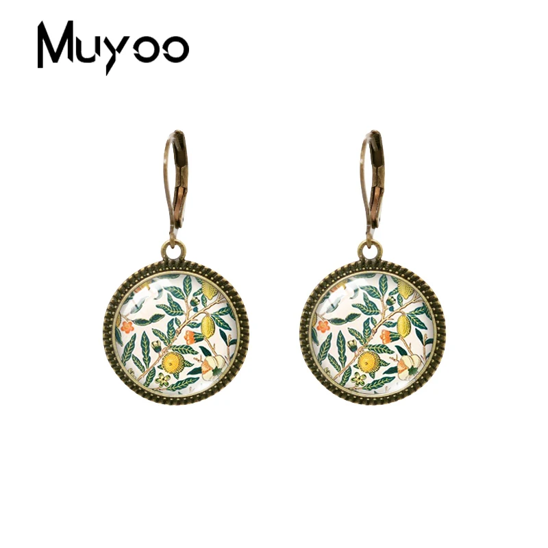 2023 New William Morris Strawberry Thief Dangle Earring Vintage Earrings Art Painting Round Glass Dome Handmade Jewelry