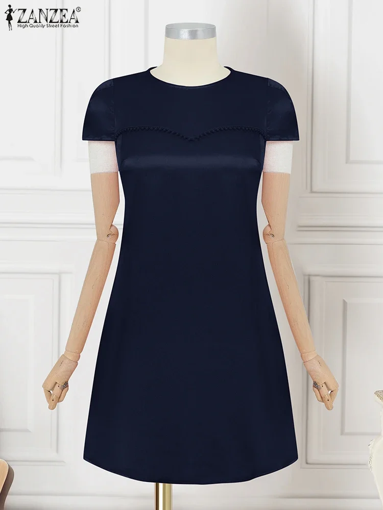 ZANZEA Summer Elegant Satin Mini Dresses Women Party Vestidos 2025 Fashion Silk Short Sleeve Solid Sundress Sexy Club Robe Femme