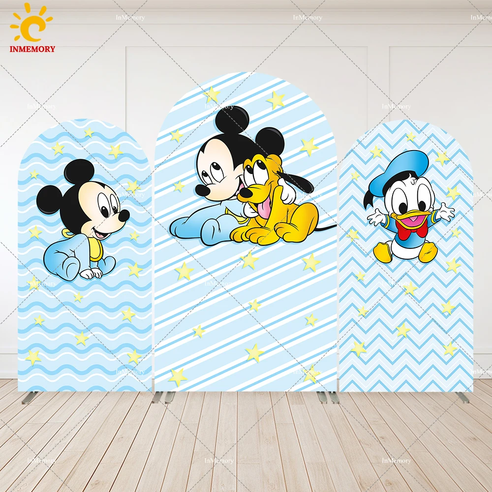 

Baby Mickey Mouse Birthday Decoration for Boy Arch Cover Backdrop Chiara Wall Ripples Stars Donald Duck Baby Shower Background