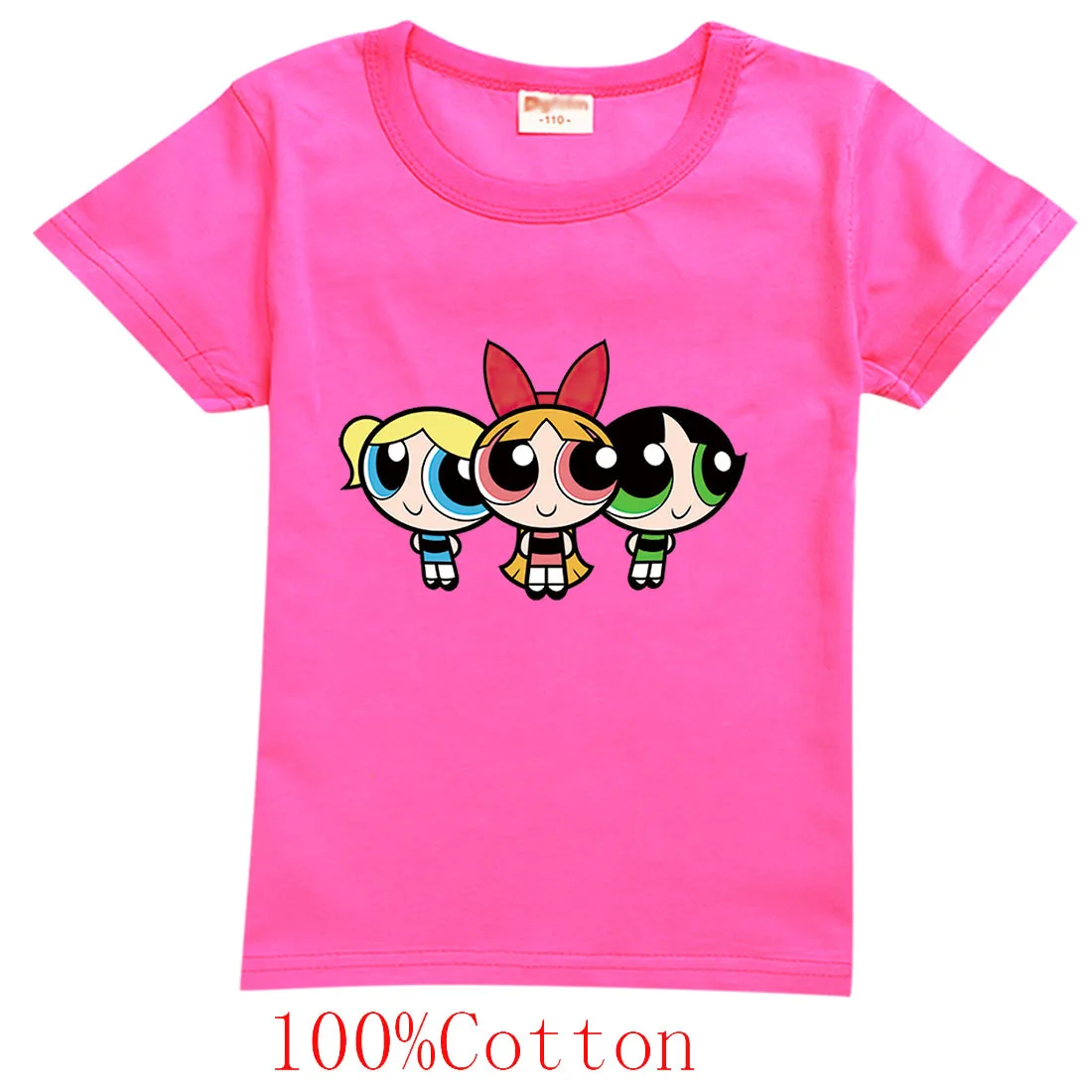 P-Powerpuffing Girls Kids T-shirts Cartoon Anime Figures Short Sleeves Tees Round Neck Tops Boutique Summer Clothing