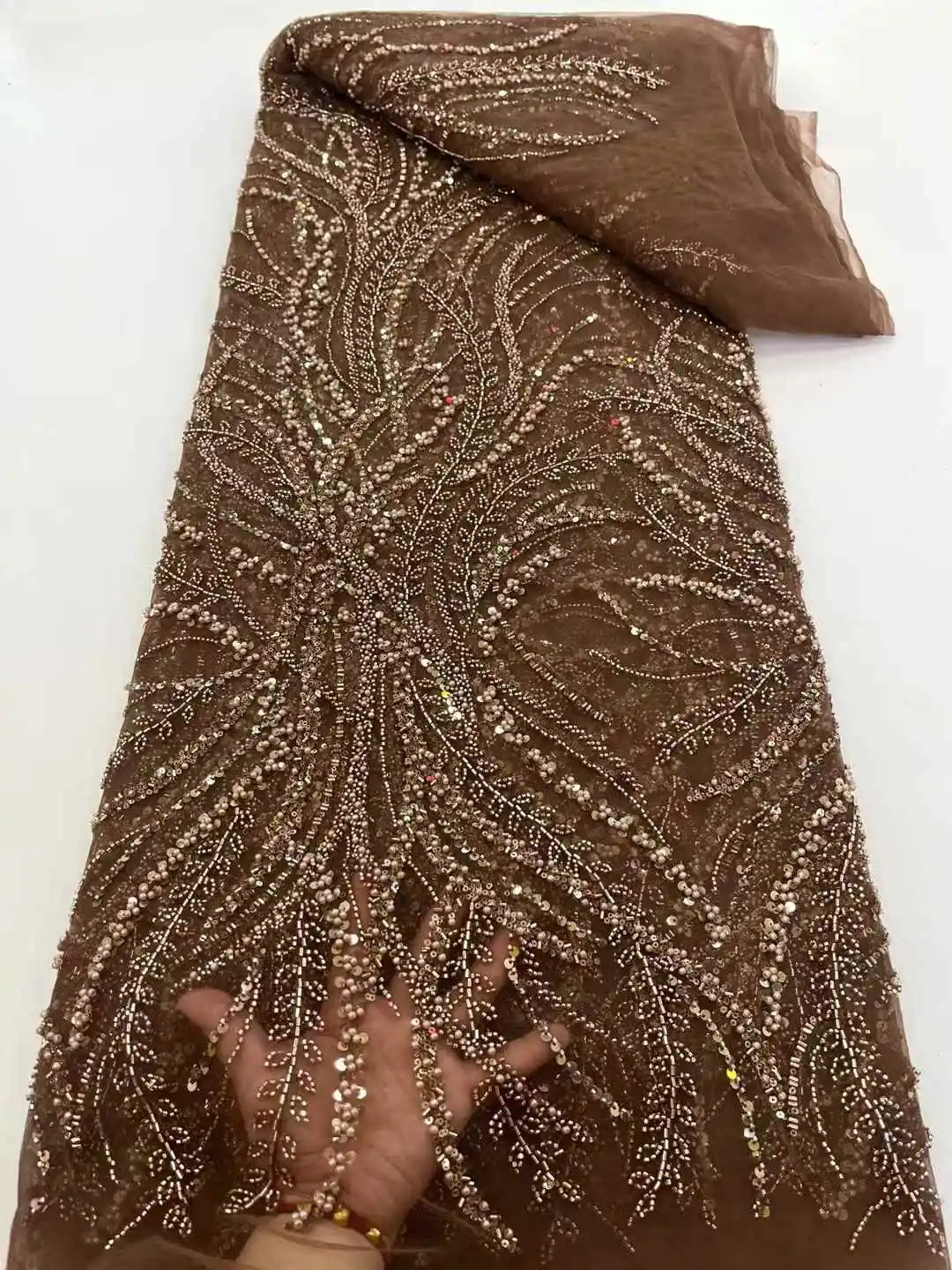 

Beautiful Nigerian Sequins Party Lace African Beads Lace Fabric 2025 High Quality 5Yards African French Tulle Net Lace Fabric