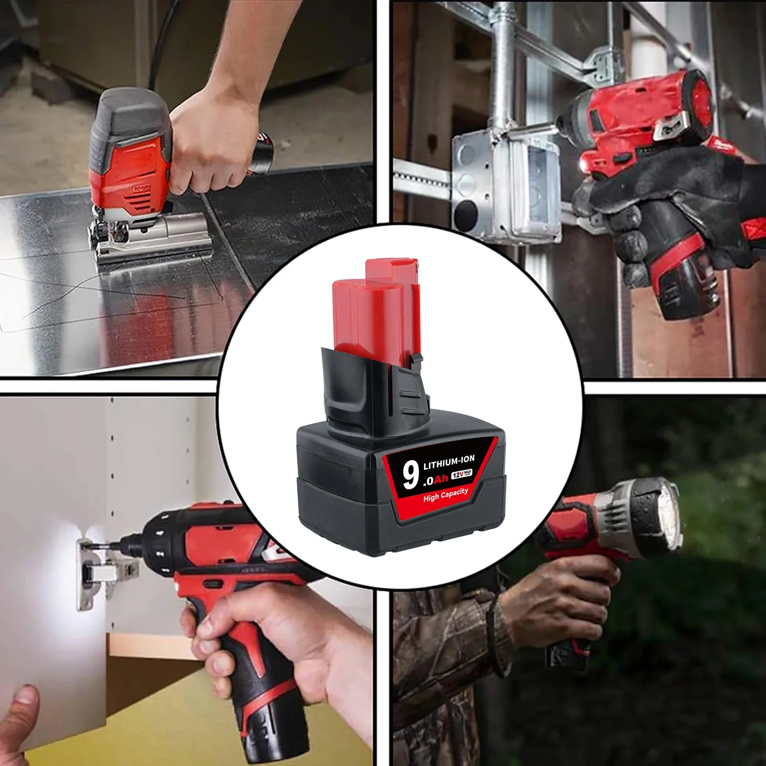 [1/2/4 balení] 9,0 Ah M12 Náhrada pro Milwaukee 12VOLT 48-11-2412 48-11-2402 48-11-2411 Akumulátorové elektrické nářadí Li-ion baterie Pin - náhled 6