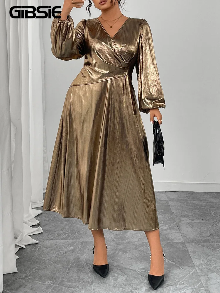GIBSIE Элегантное вечернее платье трапециевидной формы больших размеров с длинными рукавами, осень 2022, новые женские тонкие длинные платья макси с высокой талией