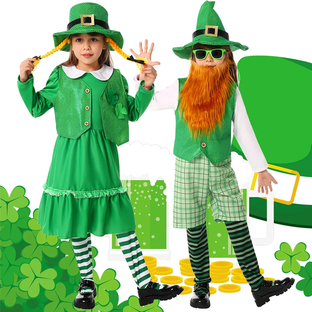

2025 St. Patrick's Day Irish Cosplay Children's Performance Costumes Couple And Family Matching Outfits Funny Halloween Costumes