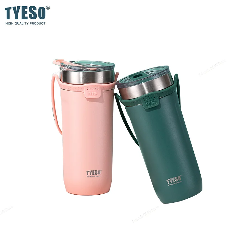 Tyeso Stainless Steel Coffee Mug with Straw Insulated Vacuum Flask Tumbler Double-Walled Thermos Bottle for Hot Cold Beverages