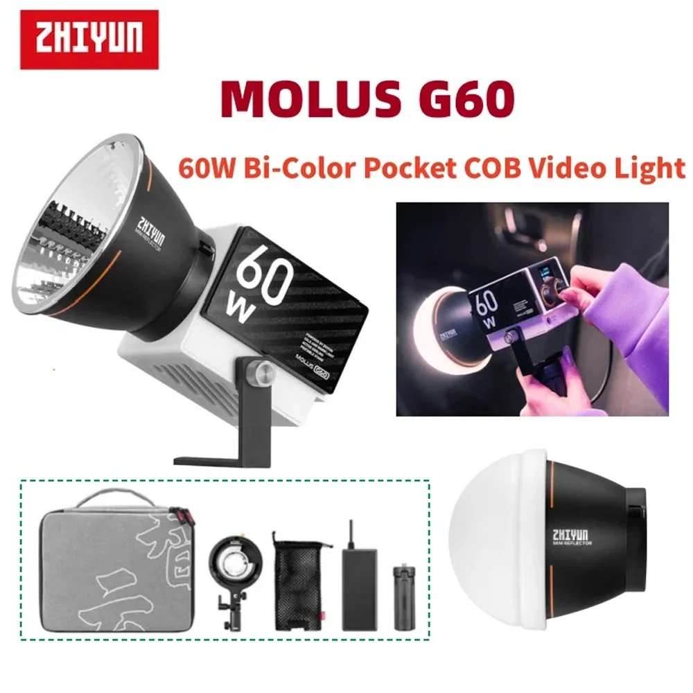 ZHIYUN MOLUS G60 60W COB Pocket LED Video Light Photography Lighting Photo Tiny Live Light DC/PD Power Supply