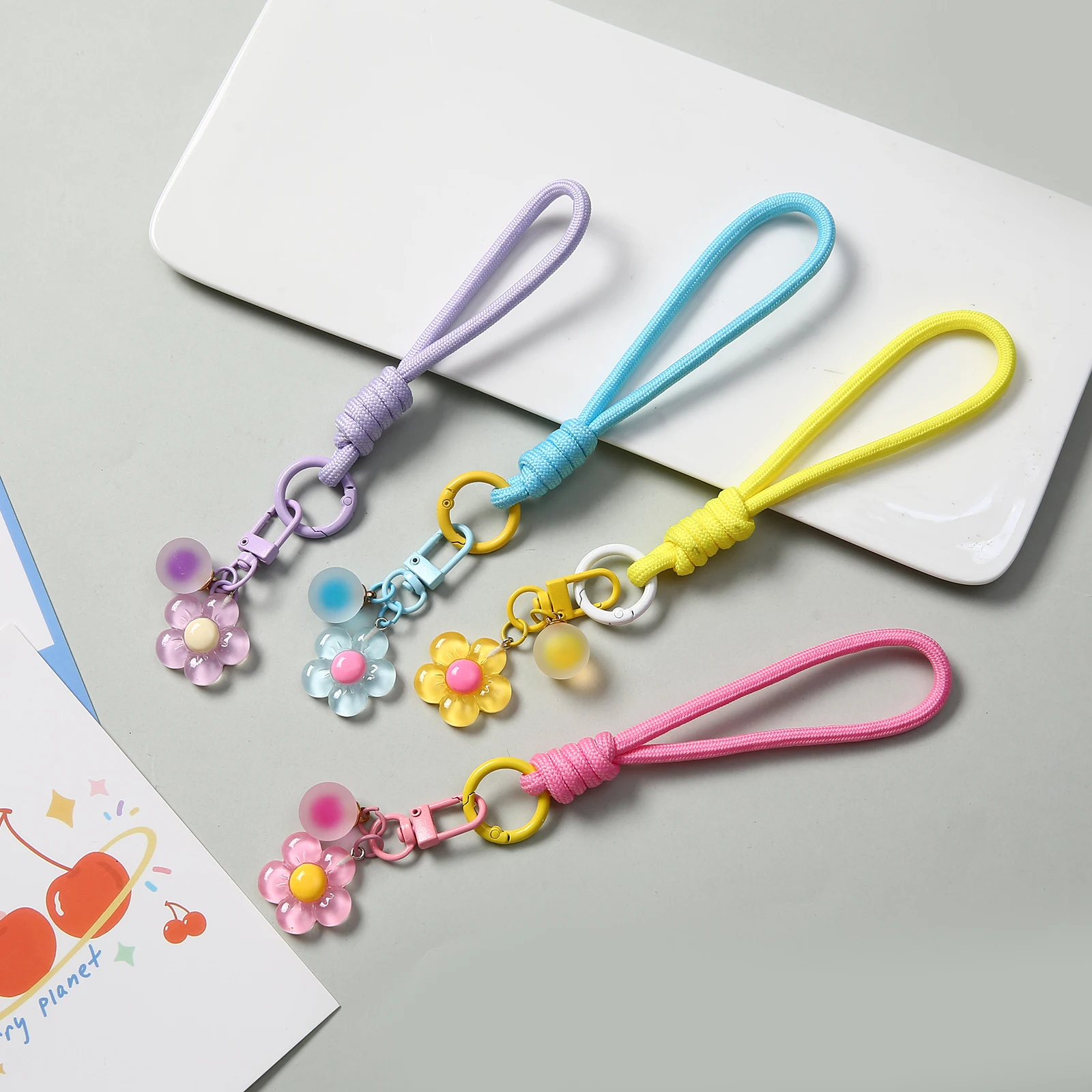 1/2/5/10/20 pcs Colored Transparent Cherry Blossom flower Key Chain Charm Bag Pendant Beach Gift for Girlfriend Mom