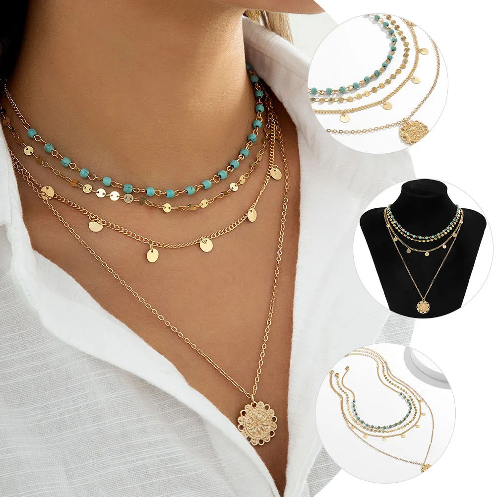 

1Set Vintage Pendant Women Layered Necklace Dainty Neck Jewelry Fashionable Necklaces for Womens Necklace
