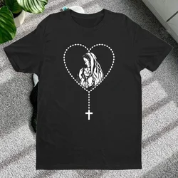 New Limited Catholic Christian Rosary Cross Guadalupe Virgin Mary T-Shirt Vintage T Shirt Summer Men Women Soft Cotton Shirt Top