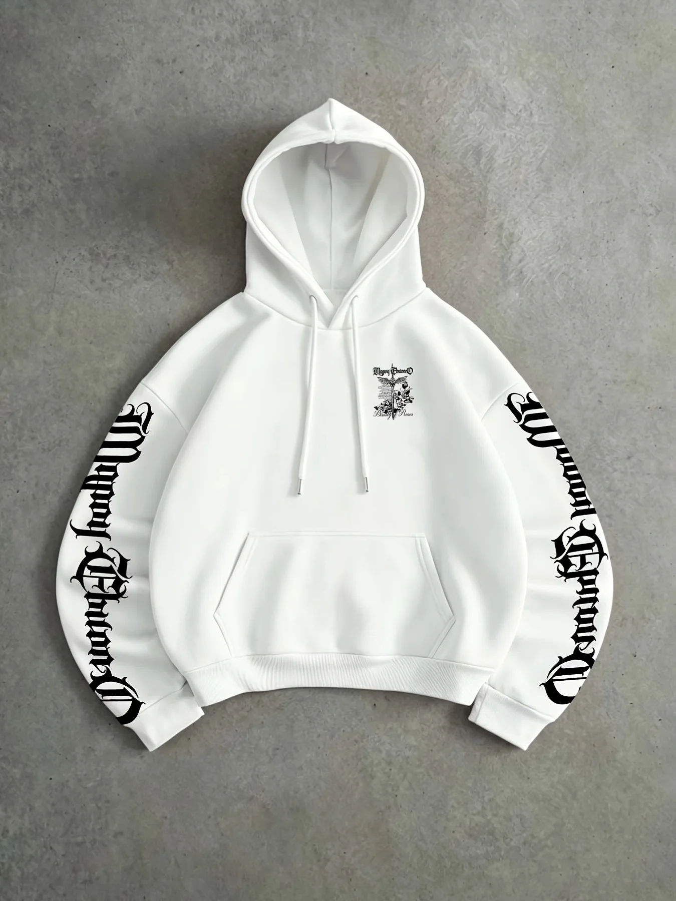 Herren Oversized Hoodie Gothic Schwert Rose Flügel Schriftzug Vintage Dark Streetwear Pullover Oberteil Herbst Winter Fleece – Detail 5