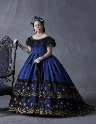 Movie Lincoln Lady Mary Todd Blue Ball Gown Mrs. President Victorian Evening Dress Queen Princess Blue Elegant Daywear Dress