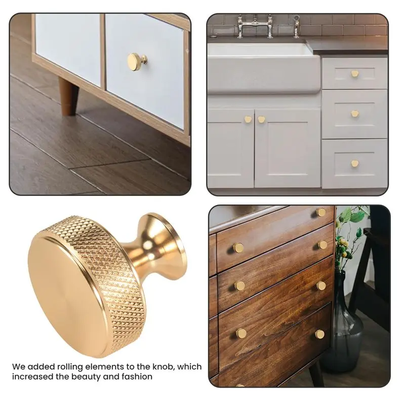 -[Retail TX] 10 Pack 1.2 Inch Brushed Gold Cabinet Knobs Knurled Kitchen Cabinet Knobs Gold Drawer Knobs Round Dresser Knobs