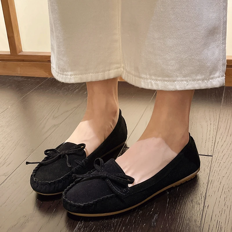 Woman Trend Fashion Casual Lofers Women\'s Flat Shoes Ladies Elegant Butterfly-Knot Comfortable Women Soft Classic Office Shoes