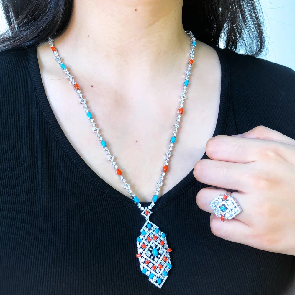 

New Luxury Gorgeous Shiny Bridal Necklace Bracelet Earrings Ring Jewelry set For Ladies Women Wedding African CZ Dubai Jewelry