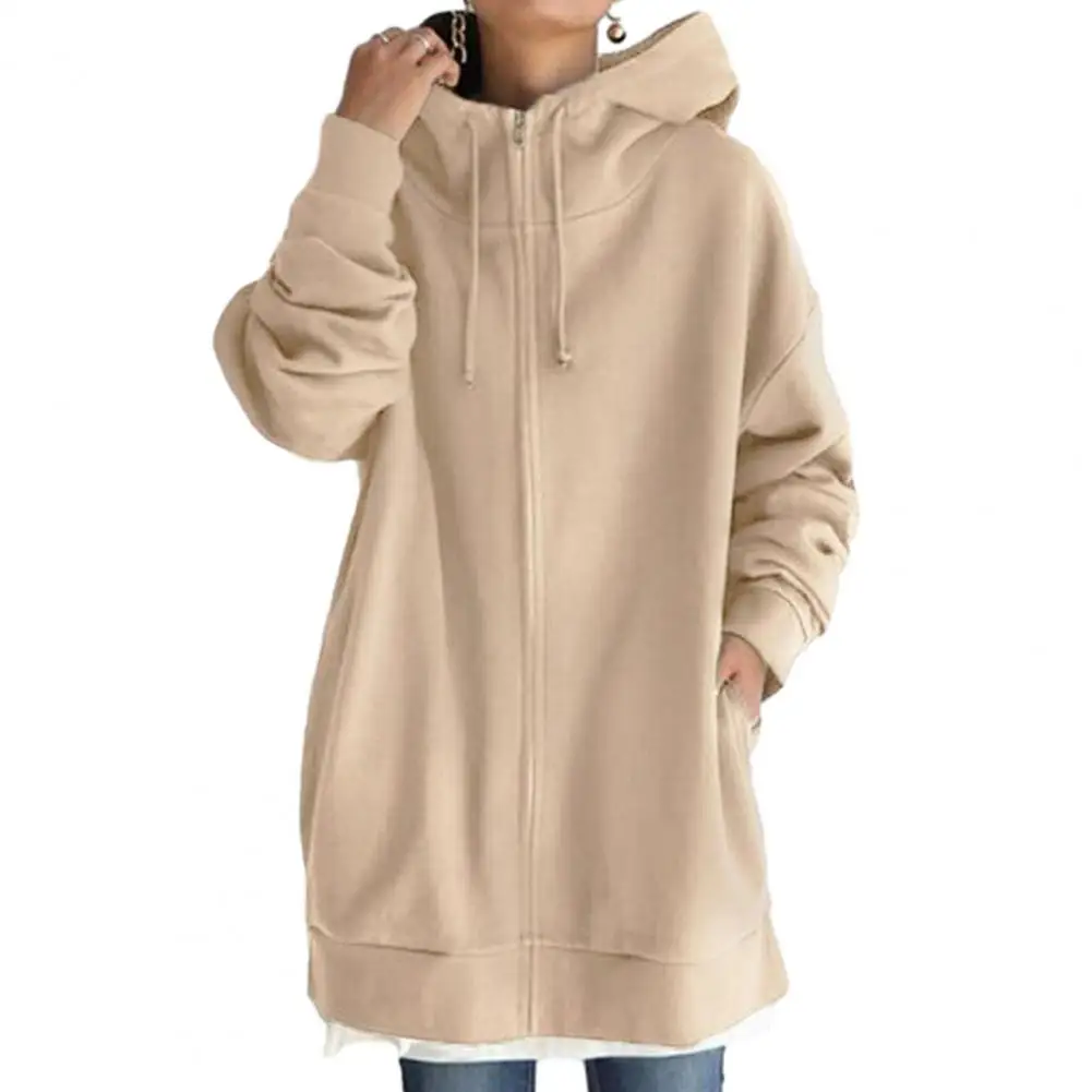 Zip Up Long Hoodie Jacket with Drawstring Tunic Sweatshirt Open Front Cardigan Autumn Winter Hooded Pullover Coat