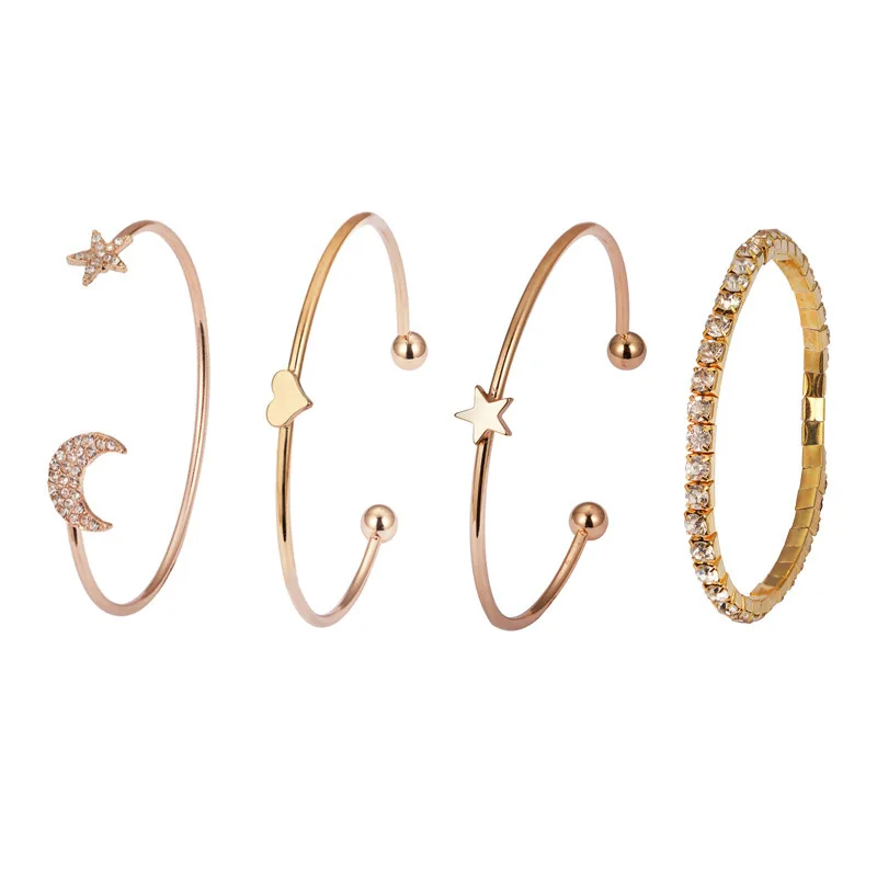 4pcs/Set Vintage Fashion Charm Star Moon Bracelet for Women Personality Gold-plated Stainless Steel Bracelet Punk Jewelry Set image 2
