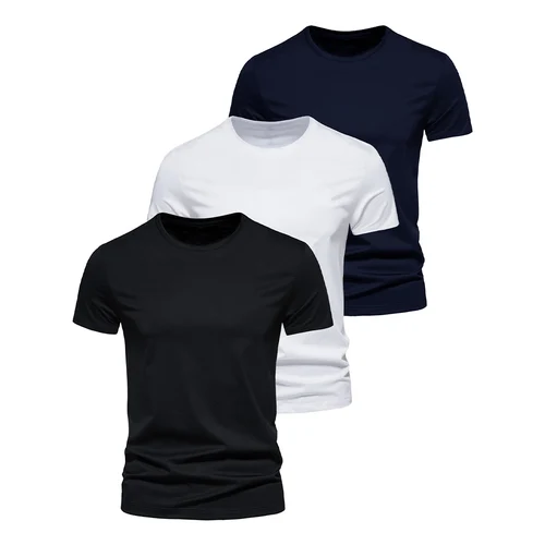 Imagen 1 del producto Camiseta de 3 uds para hombre, camisetas sólidas ajustadas con diseño a la moda y cuello redondo, camisetas para hombre, camiseta de manga corta para hombre