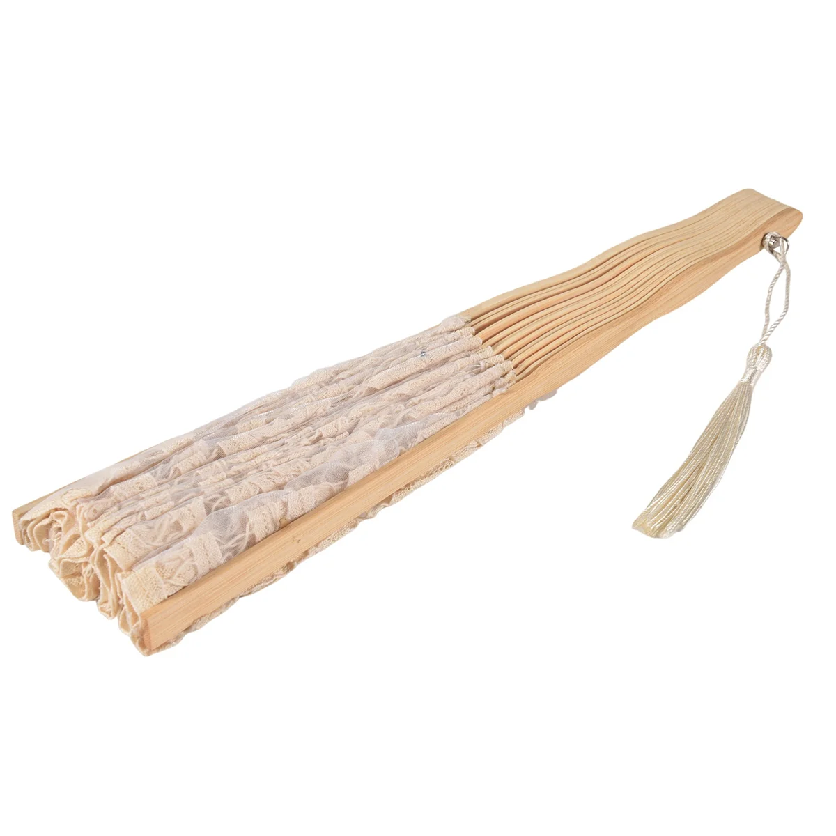 

AB06 Handmade Cotton Lace Folding Hand Fan for Party Bridal Wedding Decoration ( Beige)