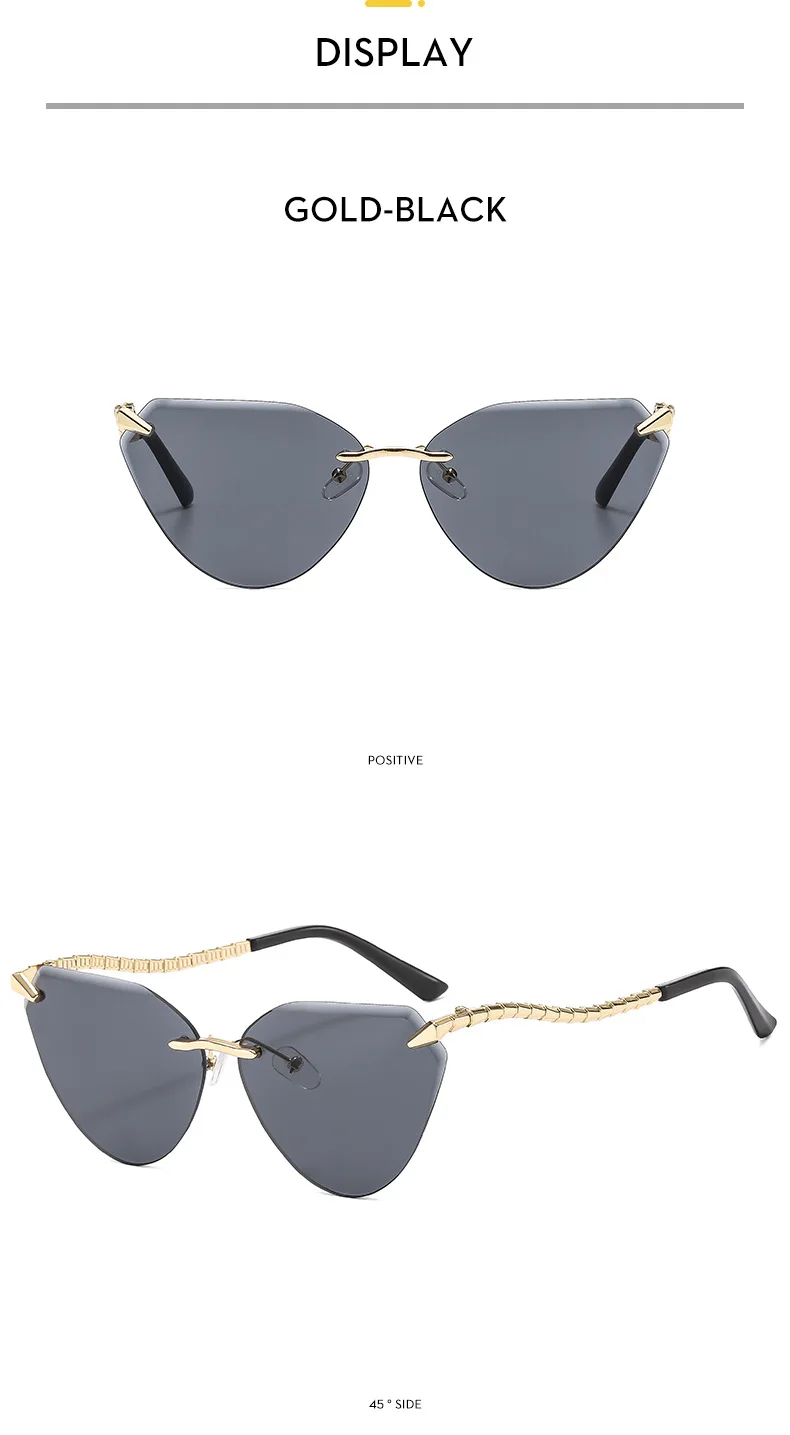 Katzenaugen Randlose Sonnenbrille Damen 2026 Luxusmarke Designer Trendige Metall Rahmenlose Sonnenbrillen für Damen Vintage Eyewear UV400 – Detail 12
