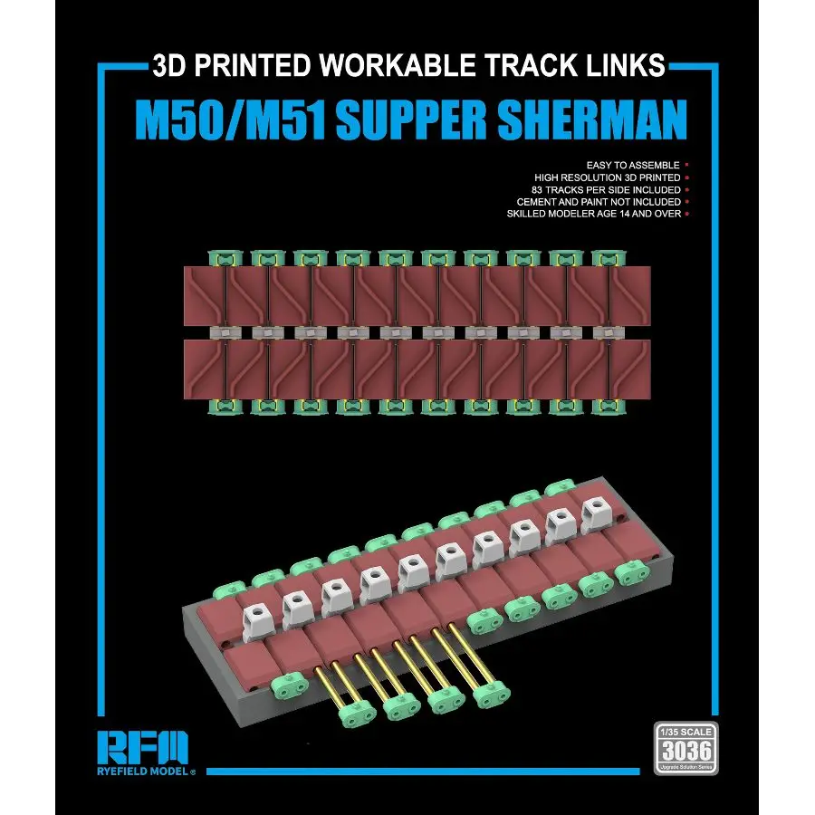 RYE FIELD 3036 1/35 M50/M51Supper Sherman 3D Printing Workable Track Links