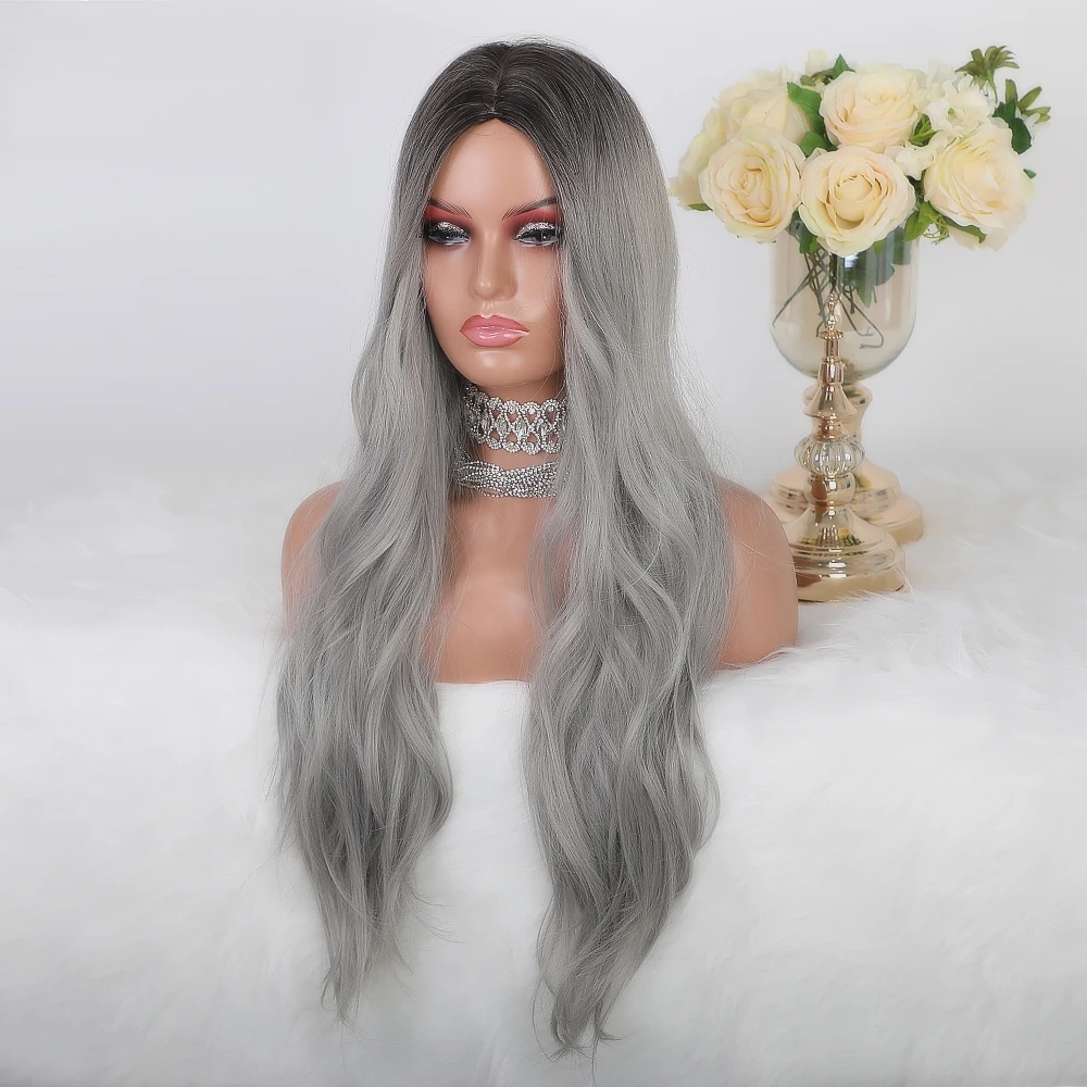 Soft 180Density 26Inch Ombre Ash Blonde Gray Body Wave Long Lace Front Wig For Women With Baby Hair Preplucked Daily Glueless