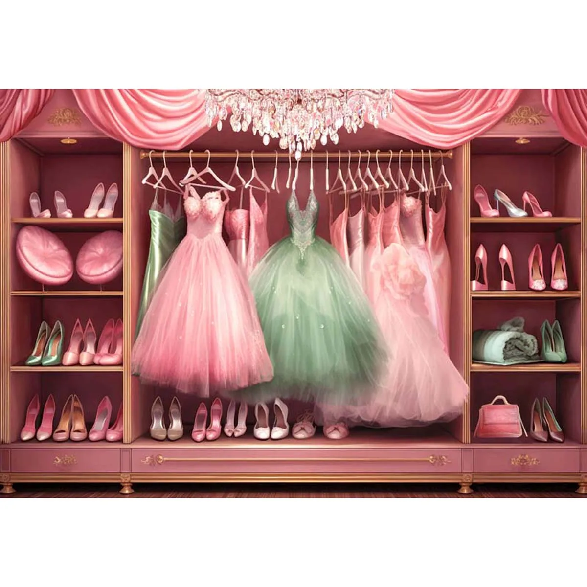 Allenjoy Fashion Doll Pink Wardrobe Closet Backdrop