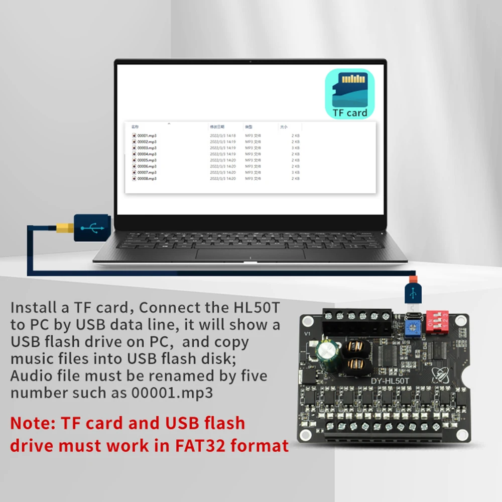 DC9-24V 60W MP3 Power Voice Broadcast Prompt Module Trigger di alto e basso livello supporto di riproduzione MP3 One-To-One TF Card U Disk