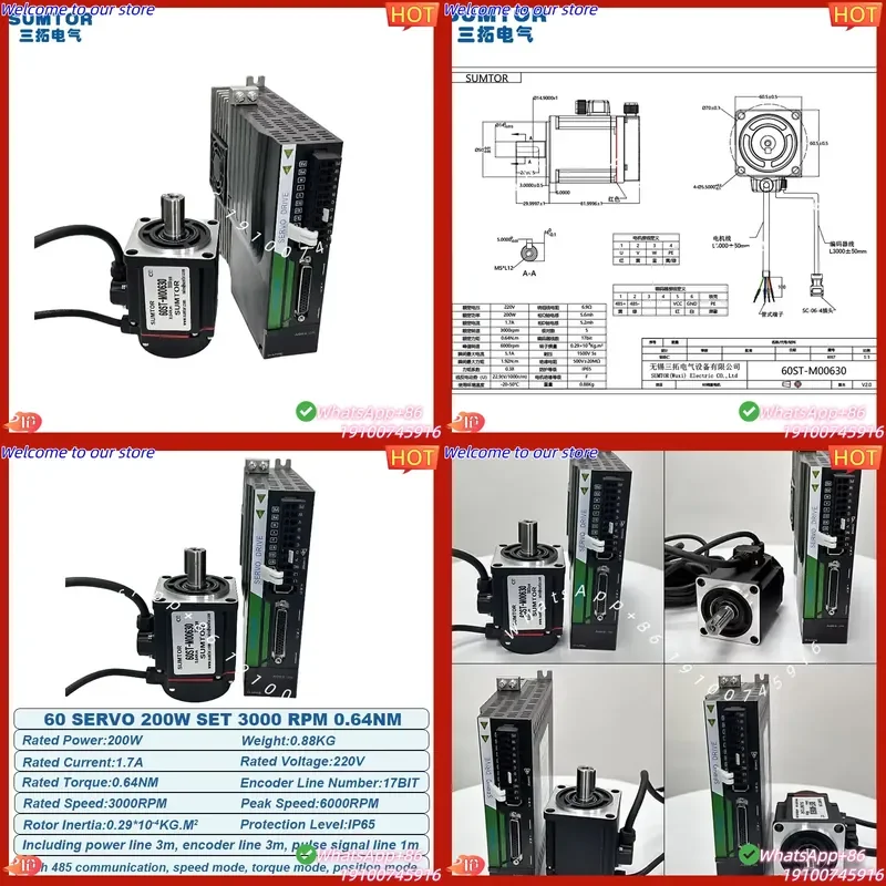 CE Certificate 60ST-M00630+SDD01LA04F Cheap Servo Motor 200W 220VAC Servo Motor and Driver 300RPM Motor Factory