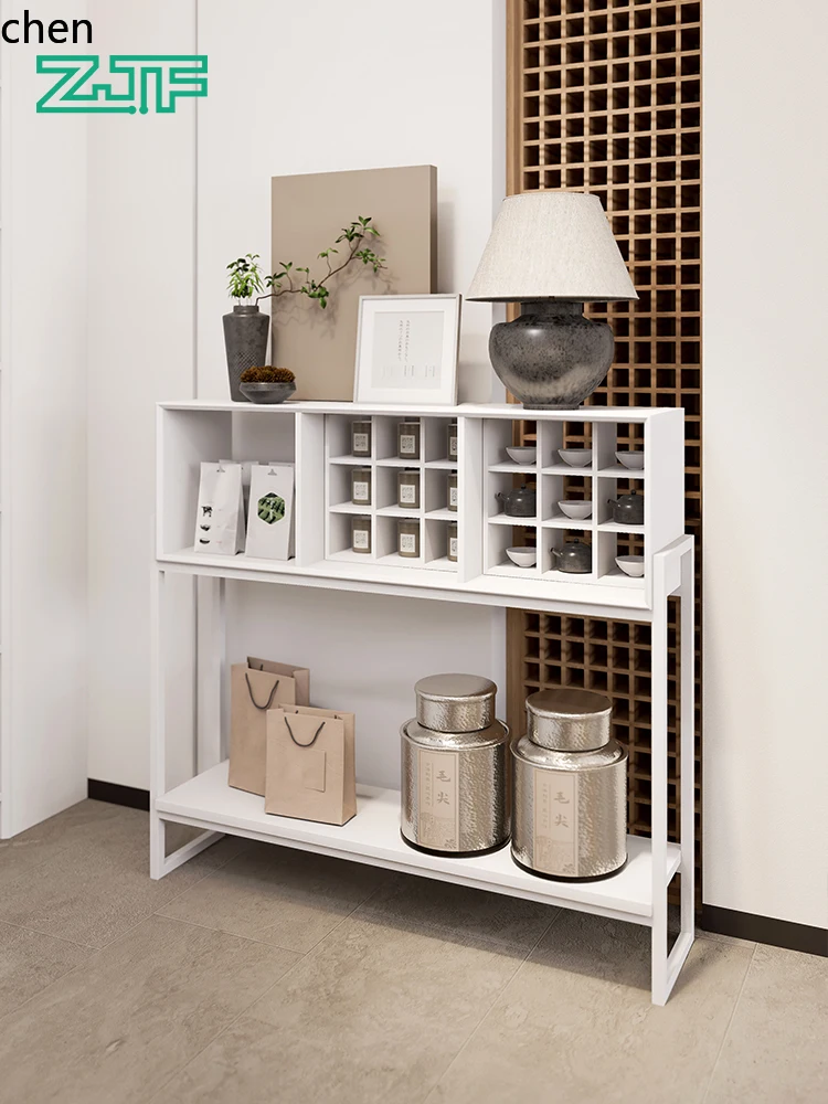 HXL Tea Shop Island Display Rack White Tea Set Grid Display Rack Wall-Mounted Island Combination Shelf