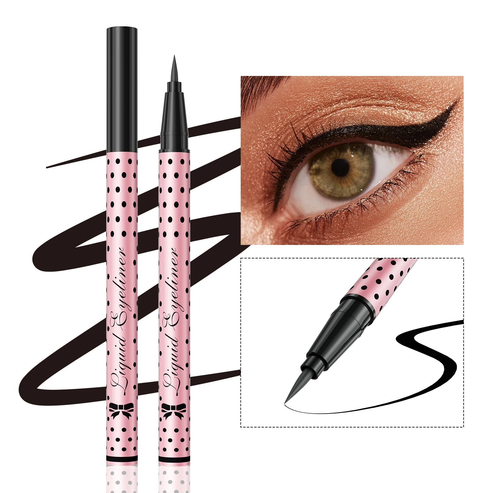 Black Waterproof Liquid Eyeliner Pen Smudge-Proof Long Lasting Soft Fine Tip Easy Drawing Eye Makeup for Smooth Application