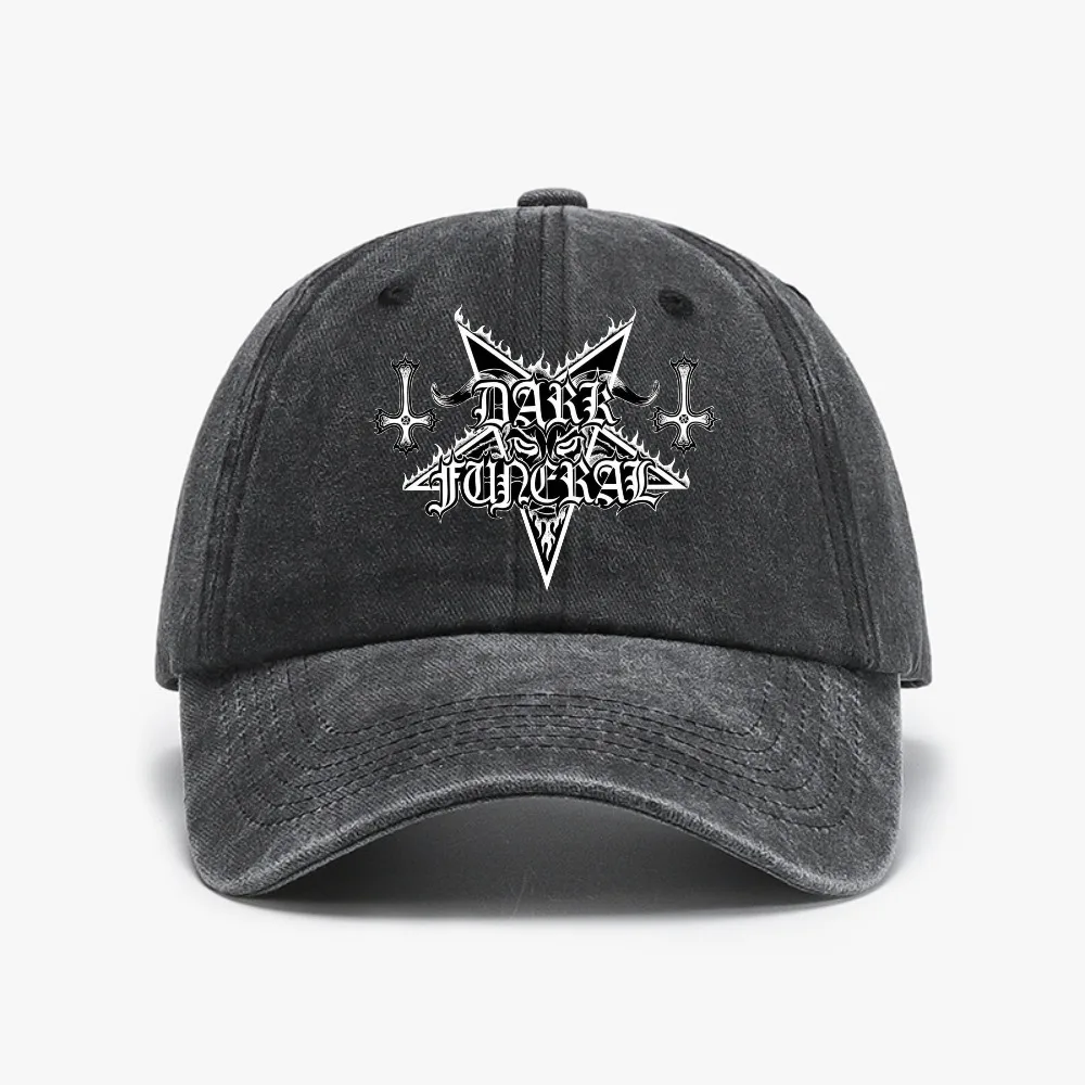 

DARK FUNERAL Washed denim Baseball Cap Baphomet Logo Fashion Distressed Hat Summer Men Adult Hunting Camping Design Caps